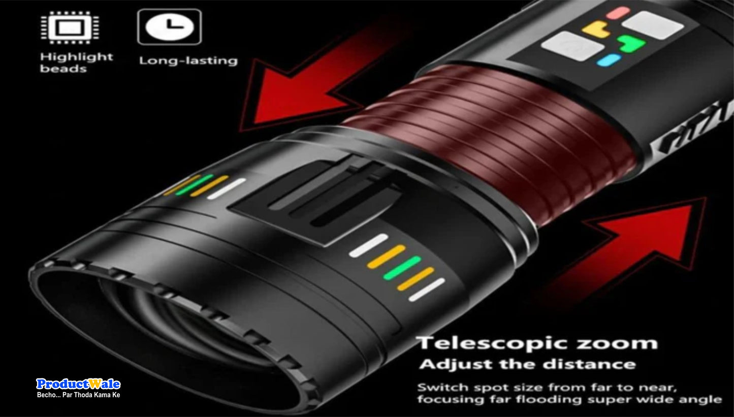ProductWale 518 Telescopic Zoom best rechargeable led flashlight light for long distance torch